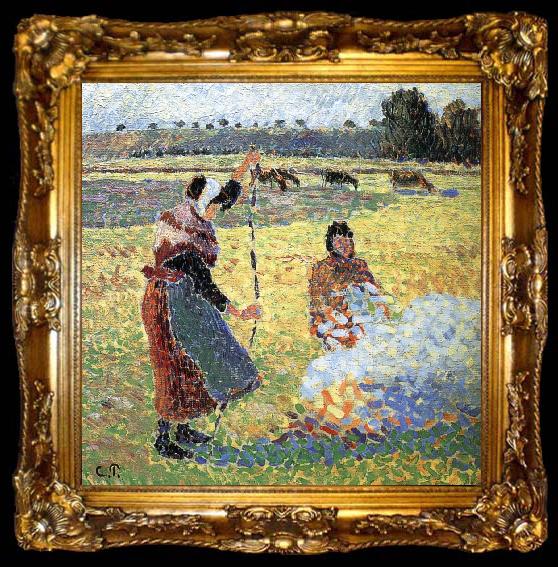 framed  Camille Pissarro Chai folded woman, ta009-2
